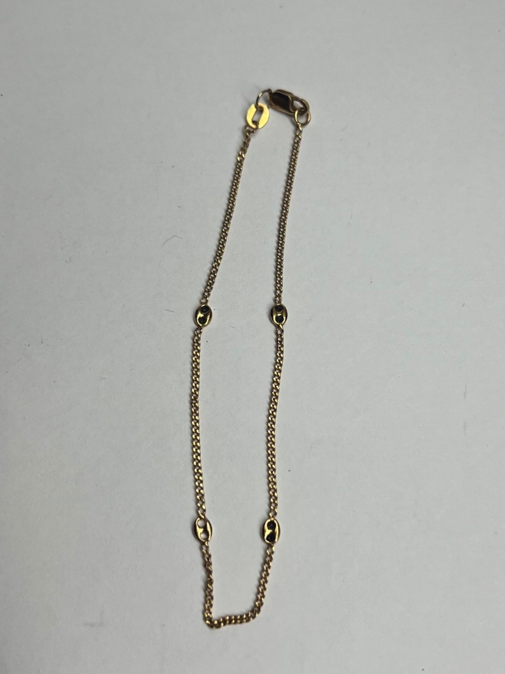 Vintage 14k Gold Italy GMG Mariner Station Chain Bracelet 8" 1.67g